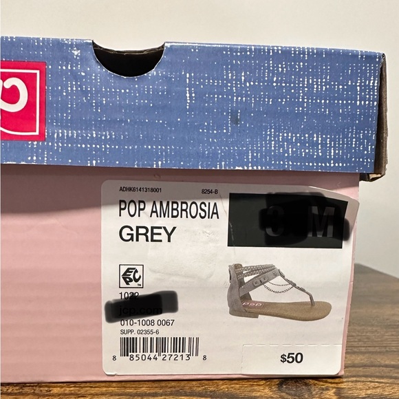 POP Girls Grey Ambrosia Ankle Strap Flat Sandals NWT Various Sizes - Picture 2 of 7